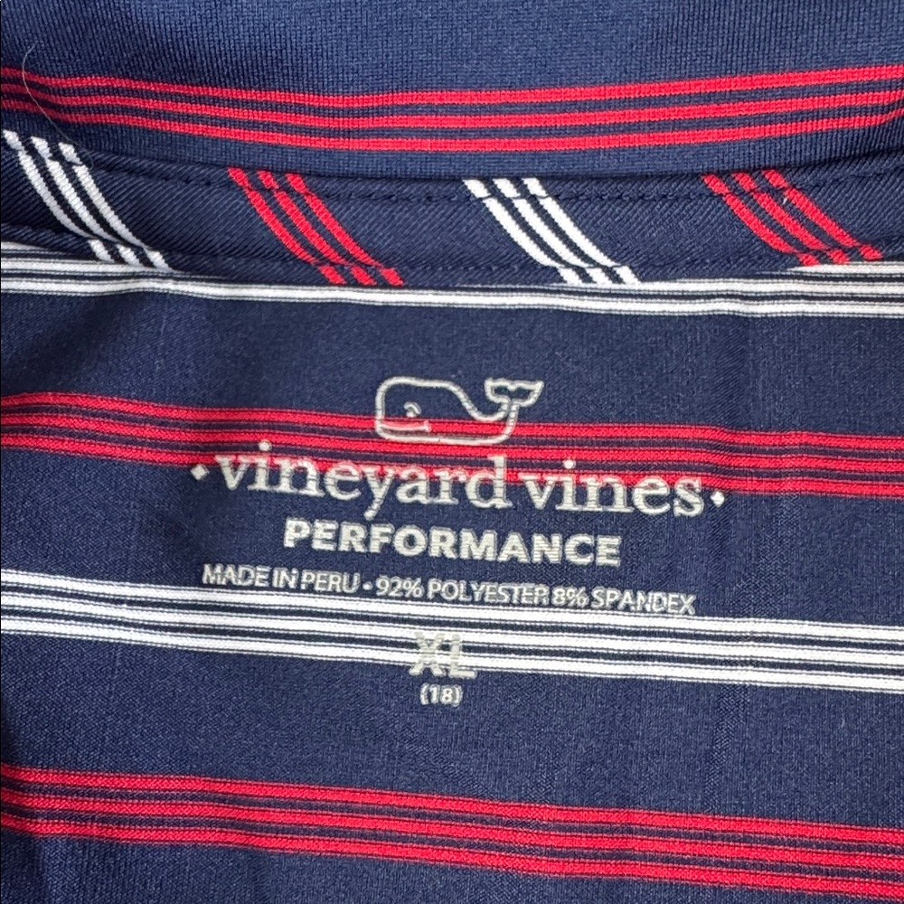 Vineyard Vines Performance Polo. Dark Navy blue with white and red stripes. XL - Picture 4 of 4